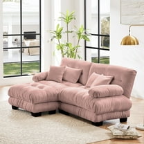 94"L Shape Sofa, Chenille 2 Seater Cloud Couch with 4 Soft Pillows, Upholstered Deep Seat Sofa Couch with Convertible Ottoman for Living Room, Apartment, Office, Pink