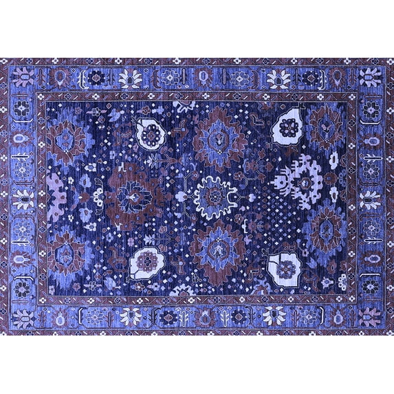 Ahgly Company Machine Washable Indoor Rectangle Oriental Blue Industrial Area Rugs, 5' x 7'
