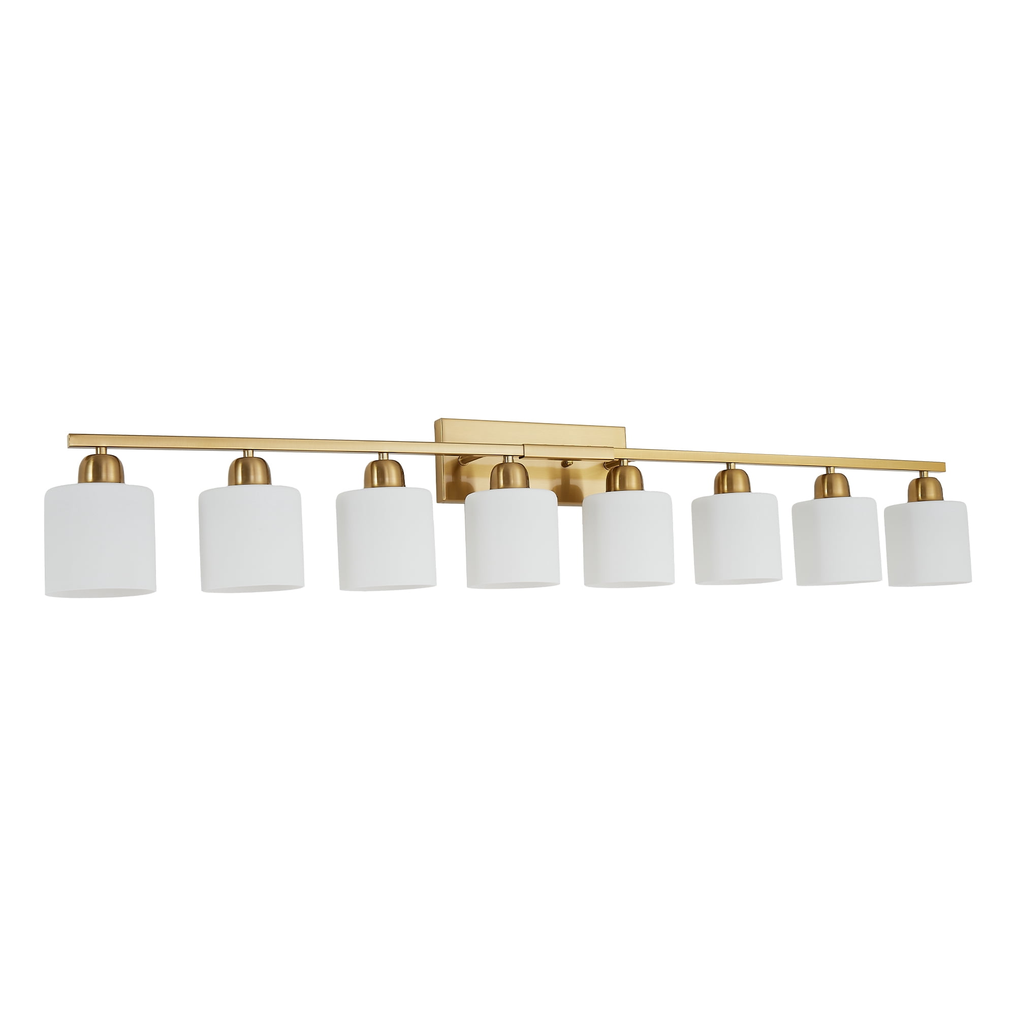 Leumius 8-Light Bathroom Vanity Light Fixture, Modern Vanity Light Over Mirror, Wall Sconces with Milky White Frosted Glass Shades for Mirror, Bathroom, Bedroom and Hallway Gold (No Bulbs)