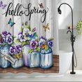 thumbnail image 2 of Hello Spring Extra Long Shower Curtain Set, Waterproof Shower Curtains for Bathroom, Pastoral Purple Bottle Floral Gray Wooden Washable Fabric Bath Curtain for Bathtub with Hooks 72x96 Inches, 2 of 9