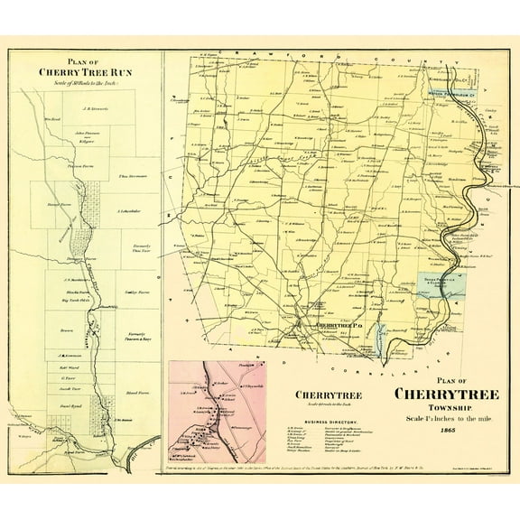 Historic City Map - Cherry Tree Pennsylvania - Beers 1865 - Vintage Wall Art