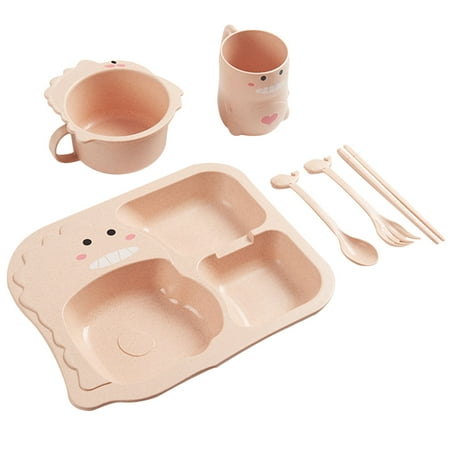 

Homemaxs 1 Set 6Pcs Baby Divided Plate Kid Dinosaur Plate Bowl Cup Spoon Fork Chopsticks