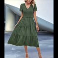 thumbnail image 4 of Vestido Bohemio Informal de Corta con Escote en V y Dobladillo para Mujer, Color Verde , Talla L, 4 of 10