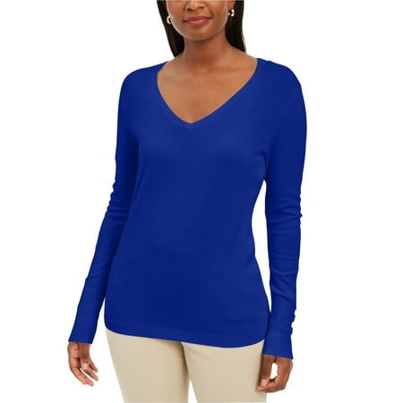 JM Collection Womens Embellished-Sleeve V-Neck Sweater, Blue, XX-Large