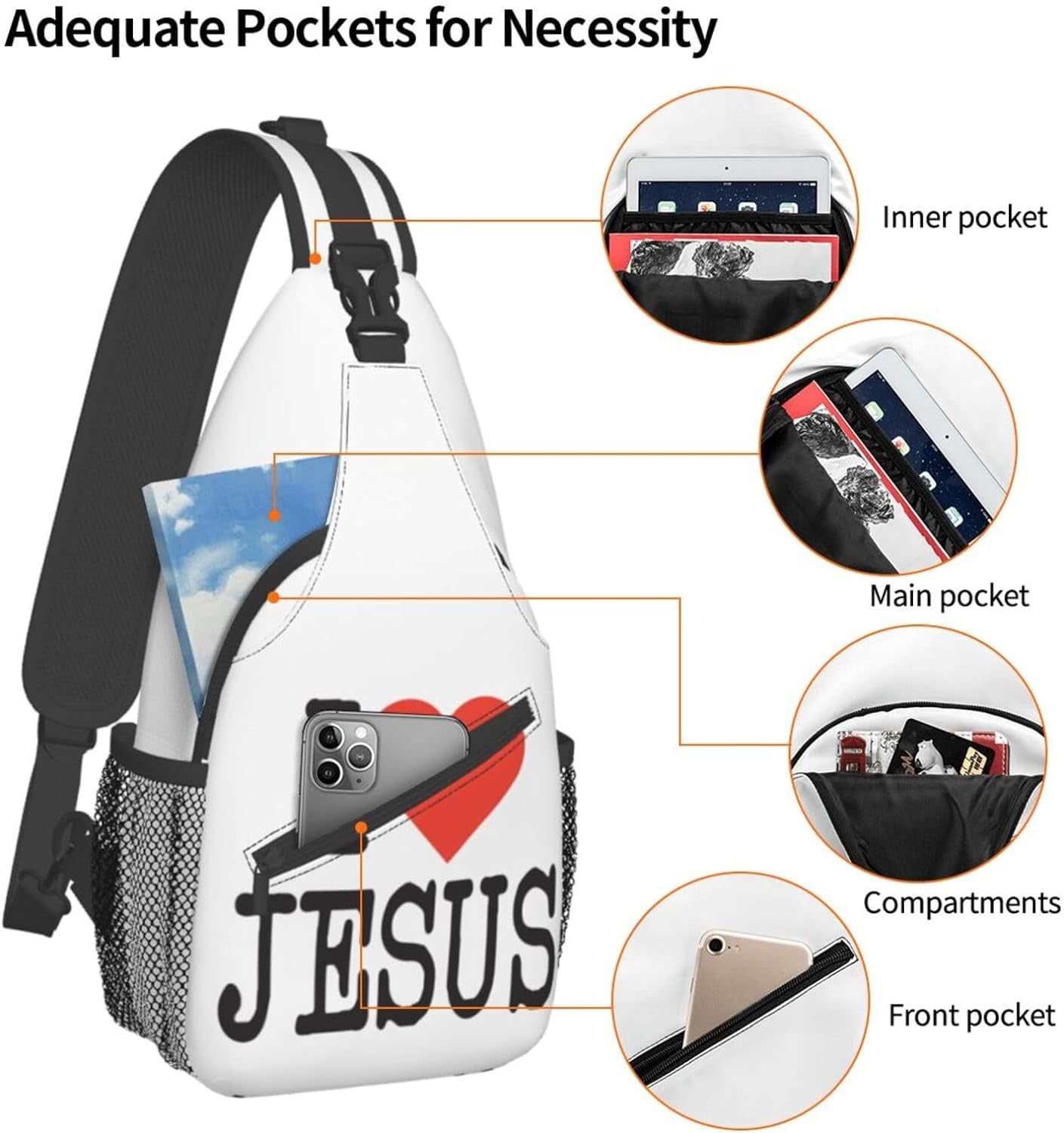 I Love Jesus Sling Bag Crossbody Hiking Travel Chest Bags Backpack Shoulder Daypack for Women Men