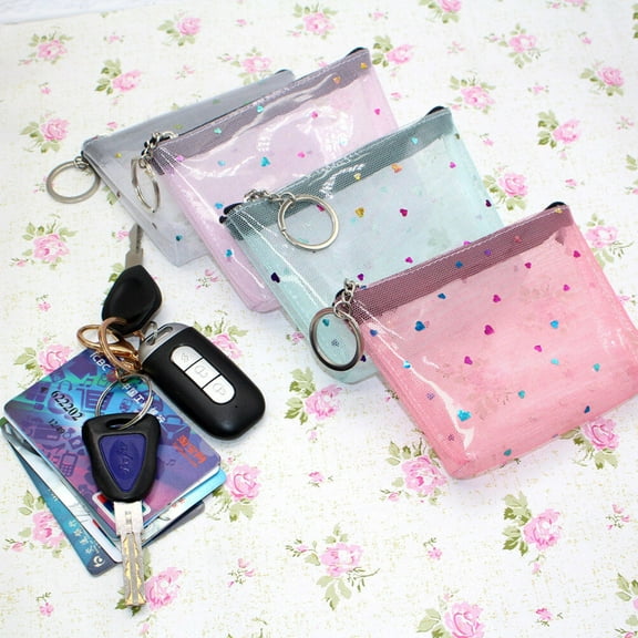 Masteelf PVC Heart Pattern Coin Purse with Zipper for Quick Access to Coins Keys and Bills Multi 4.5 Inches