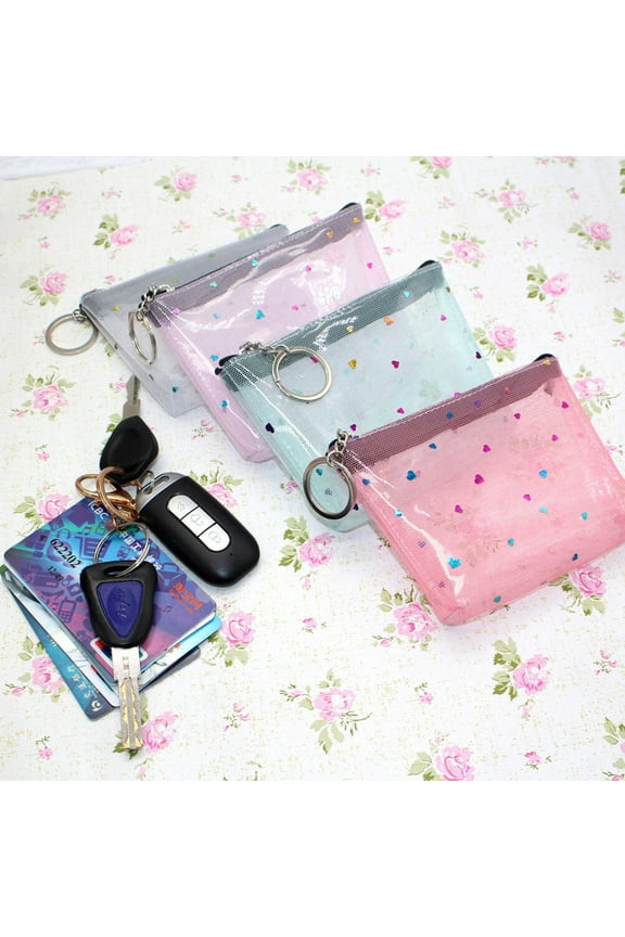 PVC Heart Pattern Coin Purse with Zipper for Quick Access to Coins Keys and Bills Multi 4.5 Inches