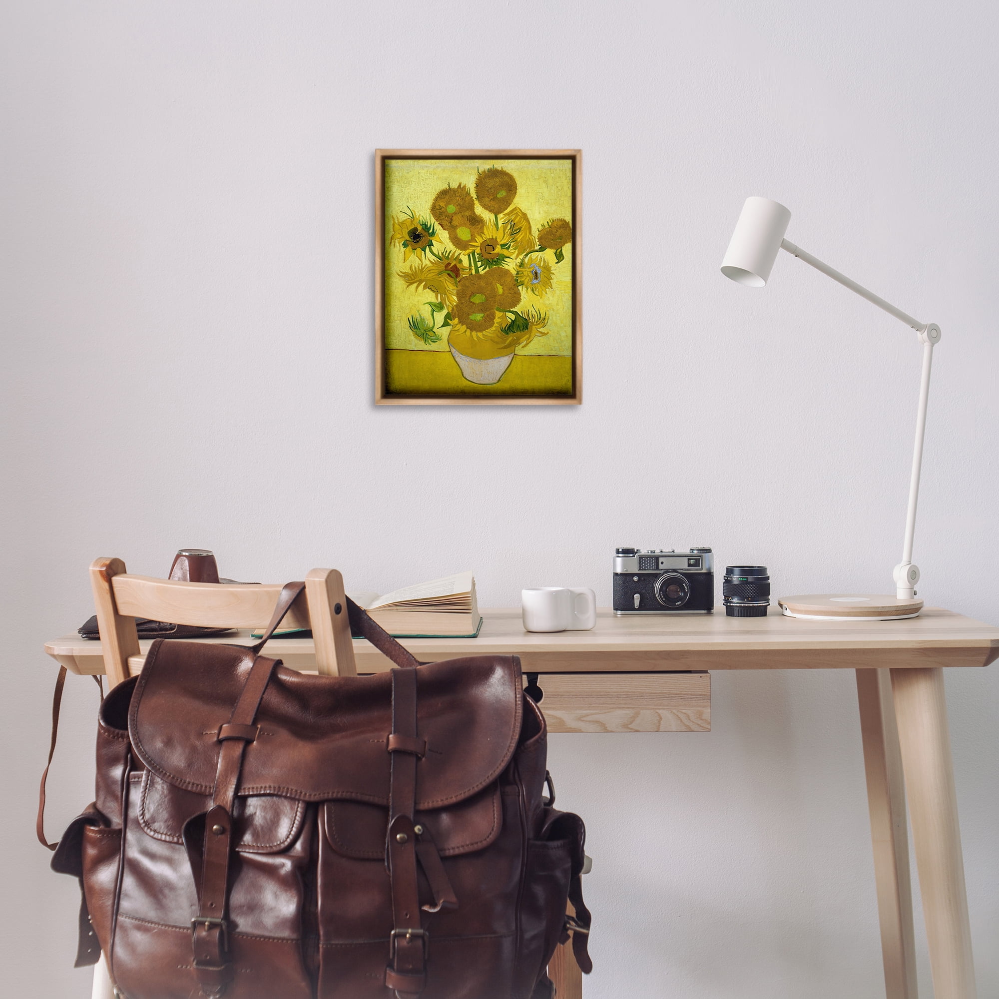 Stupell Industries Van Gogh Yellow Sunflowers Plants & Flowers Painting Brown Floater Framed Canvas Art Print Wall Art, 17 x 21