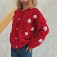 thumbnail image 5 of EchfiProm V Neck Women Chunky Sweaters Fall Red Cardigan Long Sleeve Button down Casual Solid 3D Flower Sweater, 5 of 5