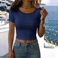thumbnail image 4 of Naotn Ribbed Crop Tops for Women Summer Casual Solid Color Scalloped Lace Crewneck Short Sleeve Blouses Trendy Holiday Shirts, 4 of 7