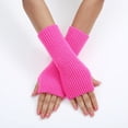 thumbnail image 2 of PMVFHDE Gloves & Mittens Ladies Warm Knit Fingerless Convertible Mittens Fashion Flowers Hot Pink - One Size, 2 of 6