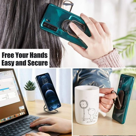 Phone Ring Holder Finger Kickstand Foldable Cellphone Stand 360° Degree Rotation Metal Ring Grip Holder for Magnetic Car Mount Compatible with iPhone Samsung All Smartphone