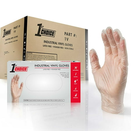1st Choice Vinyl Latex Free Industrial Disposable Gloves, Large, Clear,
