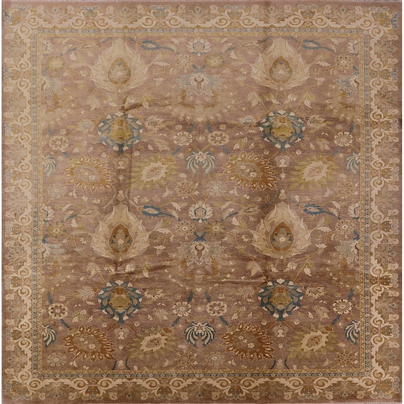 Ahgly Company Machine Washable Indoor Square Industrial Modern Light Brown Area Rugs, 4' Square