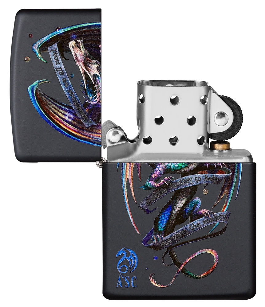 Zippo Anne Stokes Mythical Dragon and Banner Black Matte Pocket Lighter