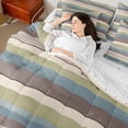 thumbnail image 4 of Manfei Modern Geometric Bedding Comforter Set 7 Pieces, Minimalist Stripe Queen Bedding Sets, Green Brown Blue Queen Sheet Sets, Breathable Home Decor, 4 of 8