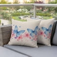 thumbnail image 4 of Butterfly Floral Pillow Covers 2 Pack Watercolor Blue Pink Flower Butterflies Linen Texture Pillowcase Waterproof Outdoor Throw Pillow Cover for Patio Garden Square Cushion 24”x24”, 4 of 9