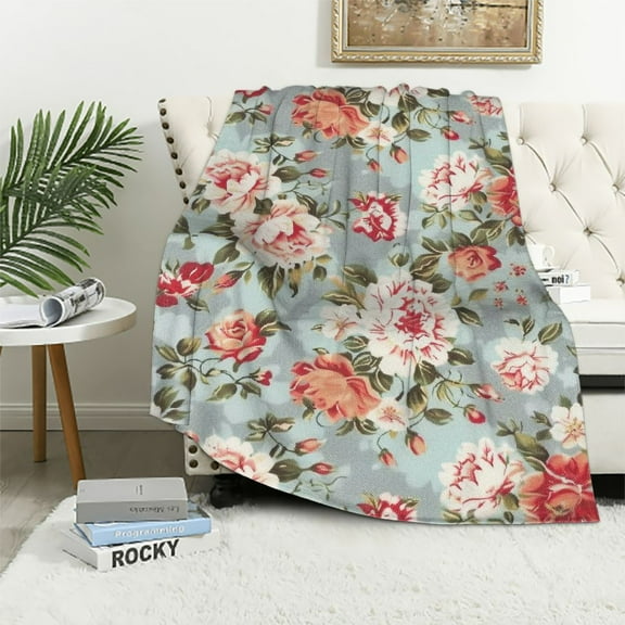 Orinice Pink Rose Floral Blanket Gifts for Women Girls Chic Flowers Romantic Vintage Style Spring Throw Blankets for Bed Room Couch Soft Lightweight Warm Cozy Decor 40x50in