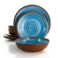 thumbnail image 2 of Elama Rippled Tides 12 Piece Lightweight Melamine Dinnerware Set in Blue, 2 of 8