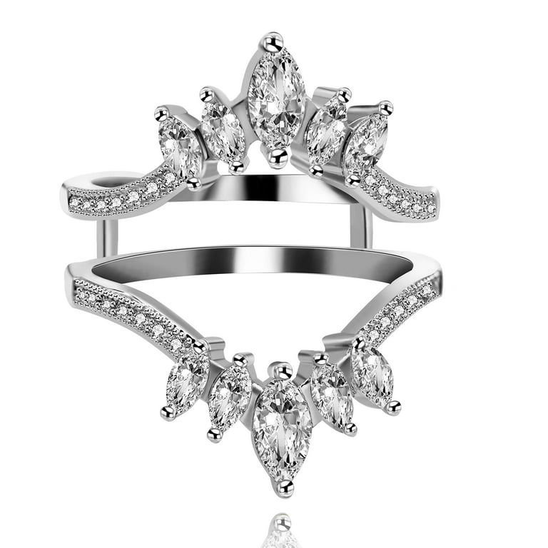 Uloveido Women Marquise Cut AAA White Cubic Zirconia Double Wedding Band  Ring Guard Enhancer Engagement Y445