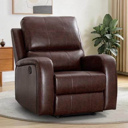 Ebello Power Recliner Chair, Soft PU Leather Power Recliners with Padded Backrest, Overstuffed Heavy Duty Reclining Sofa for Living Room Bedroom, Brown