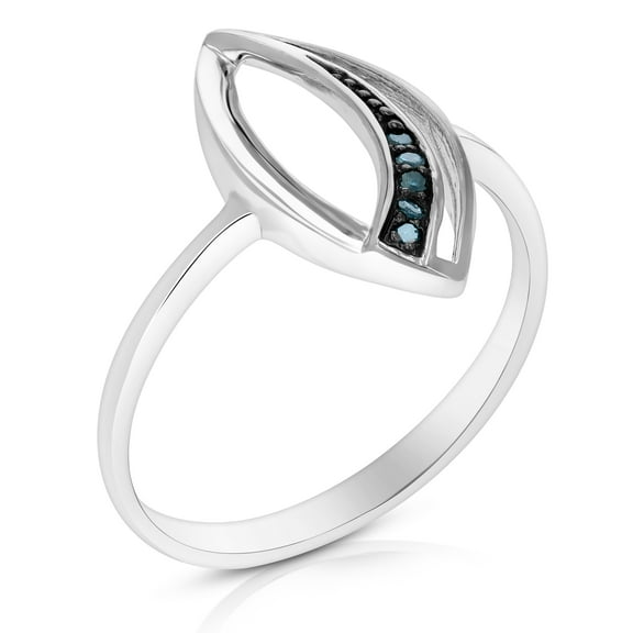 Vir Jewels 1/20 CTTW Blue Diamond Marquise Ring .925 Sterling Silver with Rhodium Size 7 Female Adult