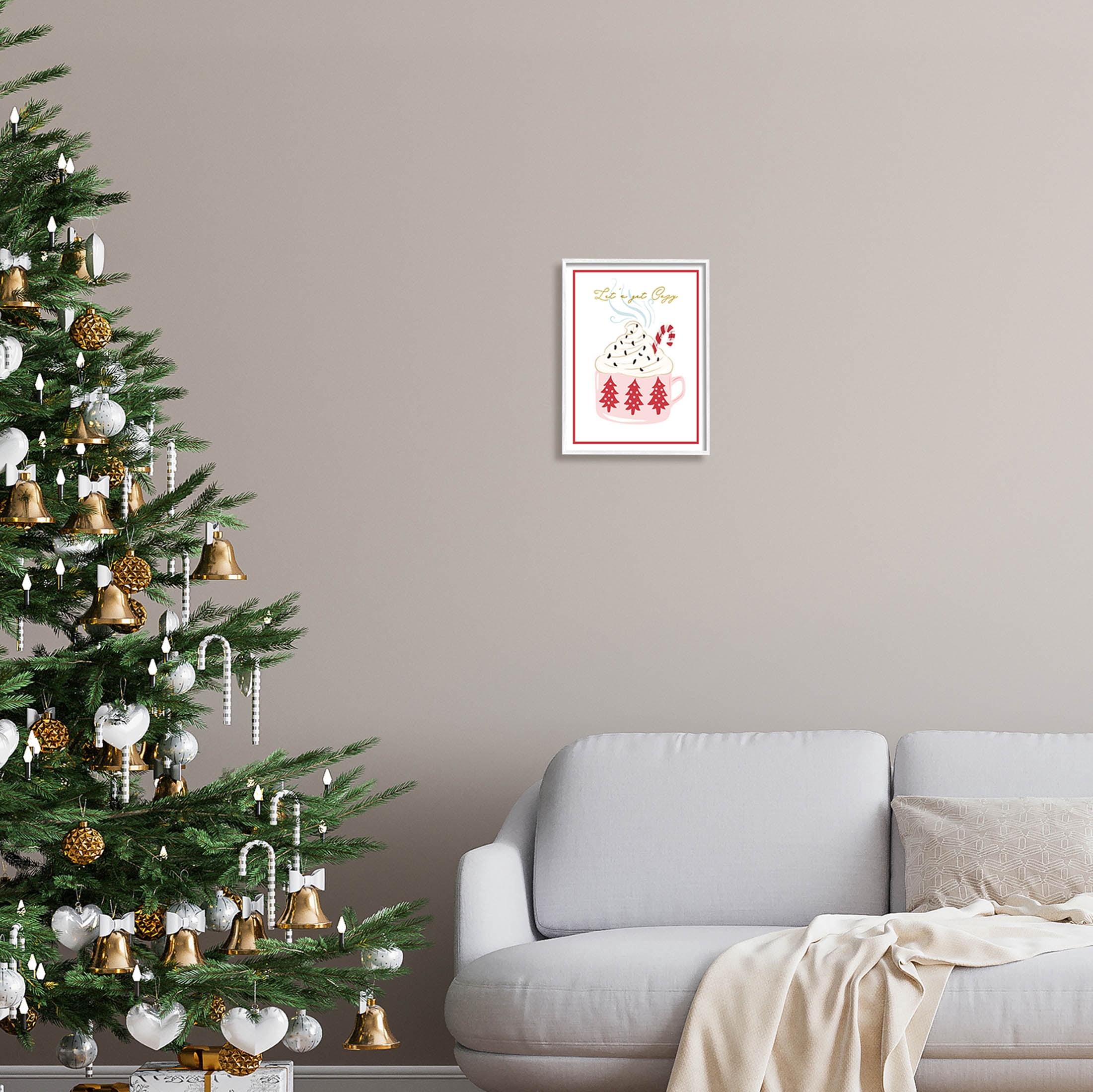 Stupell Industries Let's Get Cozy Pink Cocoa Graphic Art White Framed Art Print Wall Art, Design by The Saturday Evening Post
