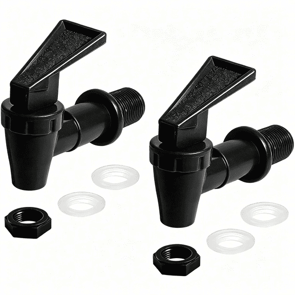 HIBIBUD 2Pcs Bpa-Free Replacement Cooler Faucet, Black Plastic Water Spigot Spout Dispenser Tap Set, Reusable Water Crock Tap Beverage Lever Pour Dispenser Valve