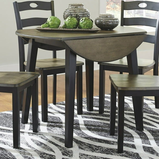 Signature Design By Ashley Froshburg Round Drop Leaf Table Casual Style Grayish Brown