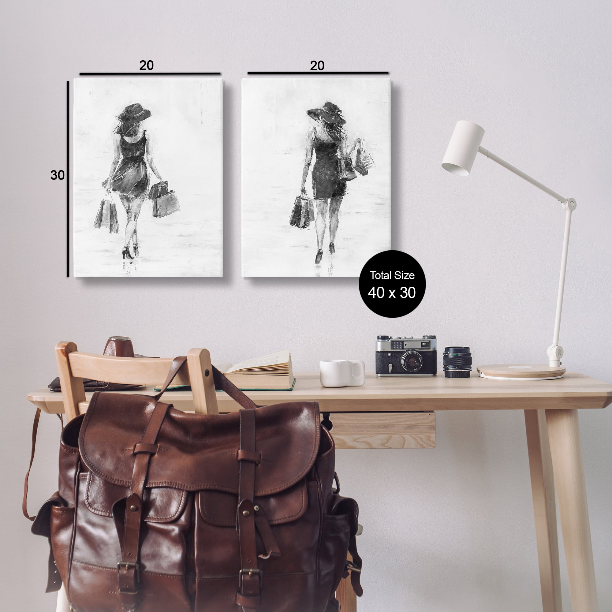 Stupell Industries Female Figures Shopping Bags People Painting Wrapped Canvas Art Print Wall Art, 20 x 30, Set of 2
