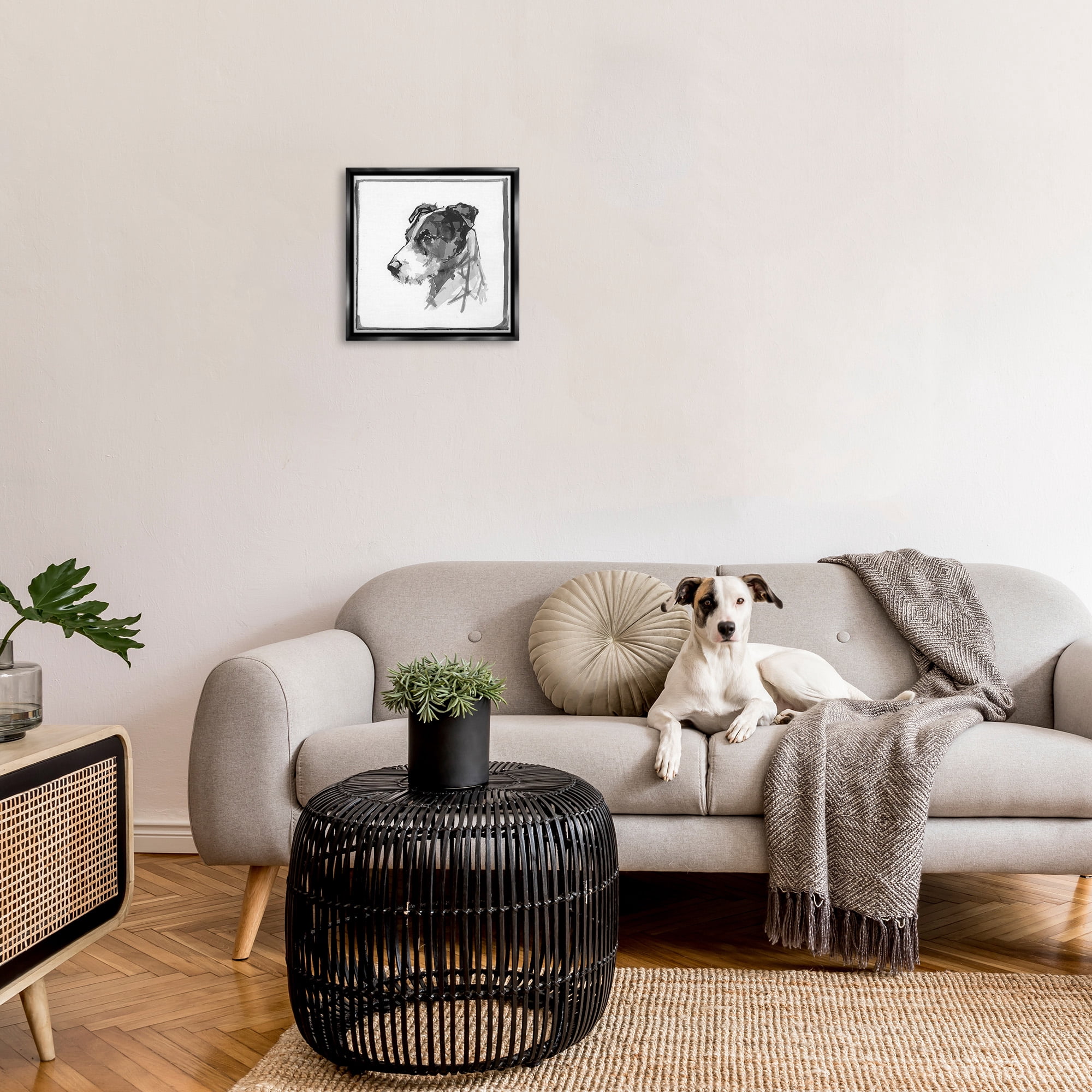 Stupell Industries Grey Dog Portrait Animals & Insects Painting Black Floater Framed Canvas Art Print Wall Art, 18 x 18
