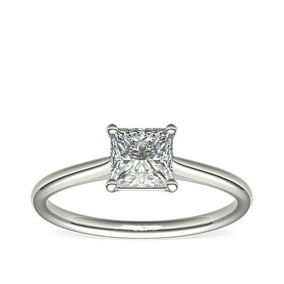 1.00 Carat Stunning Solitaire Princess Cut Natural Diamond Engagement Ring for Women Solid 14K White Gold Size 7