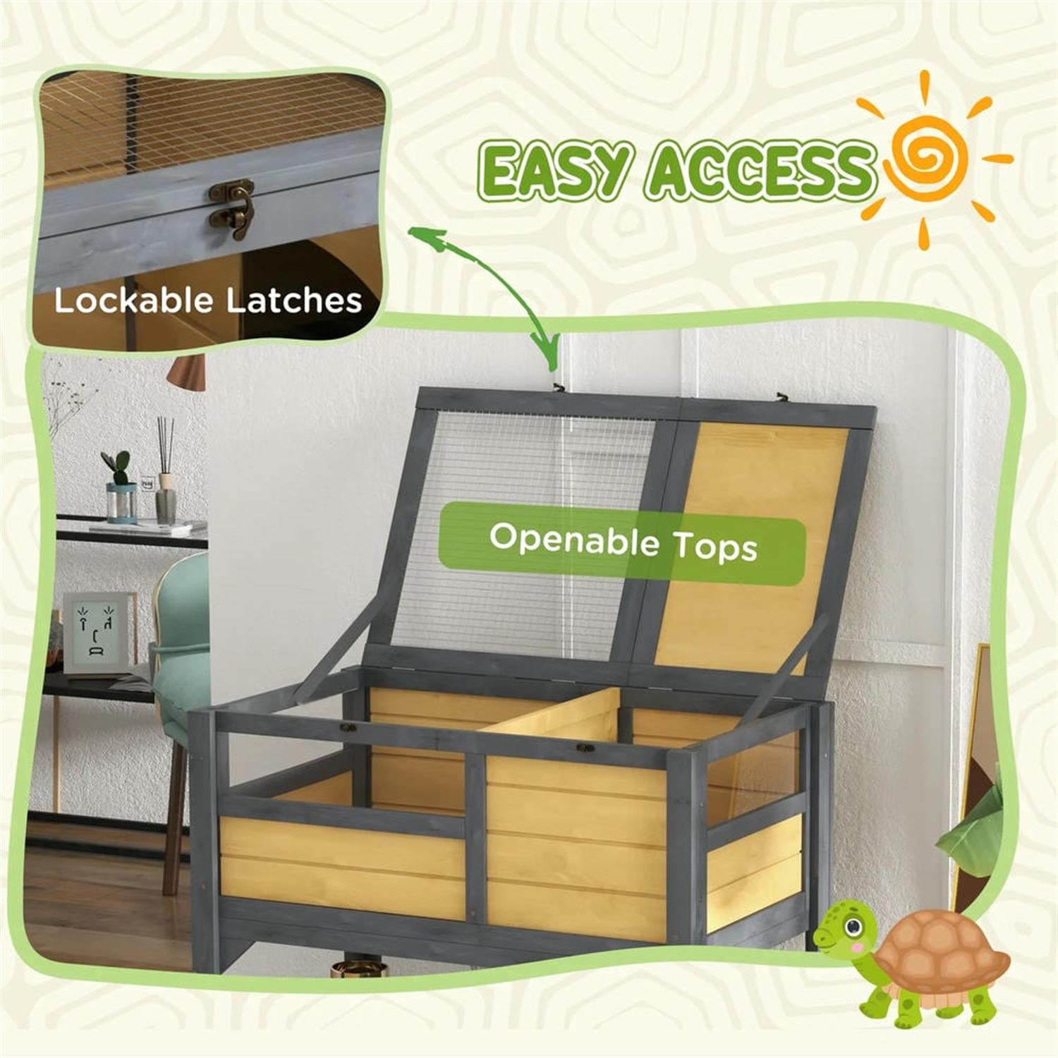 Kadyn 40.5" Wooden Tortoise House with Lamp Holder, Shelf Storage, Reptile Cage Enclosure for Turtles, Lizards, Snakes, Small Animal Habitats, Yellow