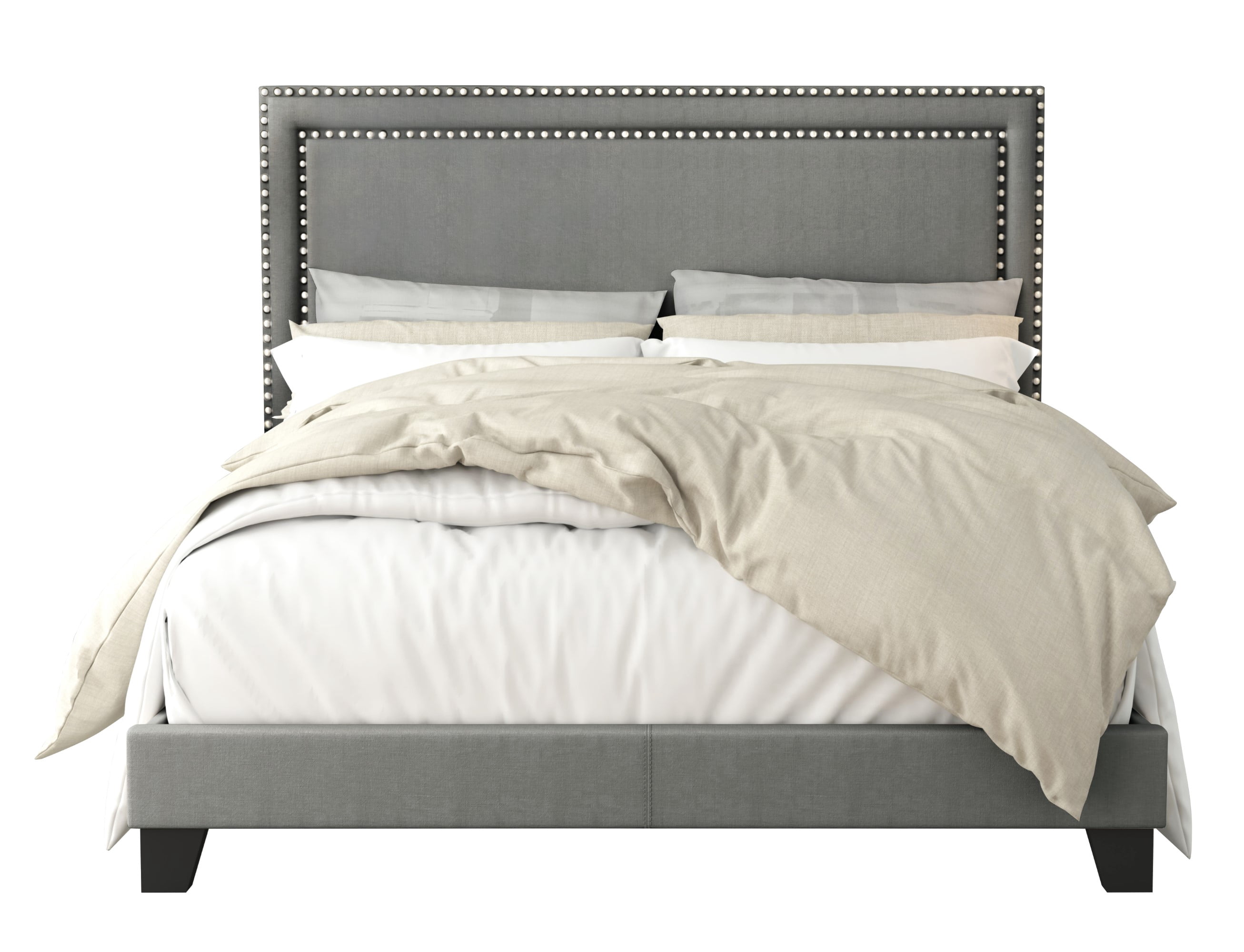 Home Design Ocala Full Upholstered Panel Bed Frame with Padded Headboard and Sturdy Support, Gray, Easy Assembly