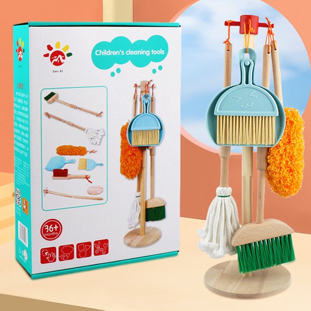 Madera Montessori Toyes de limpieza con escoba para niños y trapeadores de limpieza Juego de limpieza para niños Regalo de juguetes para niños para niños niños niñas de 3 a 6 años