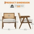 thumbnail image 3 of Farmhouse Mid-Century Accent Chair, Wood Armchair with Rattan Backrest & Linen Cushion for Living Room, Bedroom, Bedroom Balcony Apartment, Easy Assembly, 3 of 9