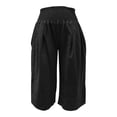 thumbnail image 5 of Cotton Linen Capri Pants for Women Lightweight Elastic Waist Loose Fit Wide Leg Cropped Pants with Pockets Womens Capris, 5 of 5