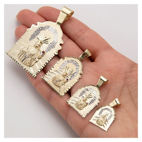 Diamond-Cut Saint Barbara Ruby Pendant Unisex Adult 10K Yellow Gold, All Sizes - Goldum NYC