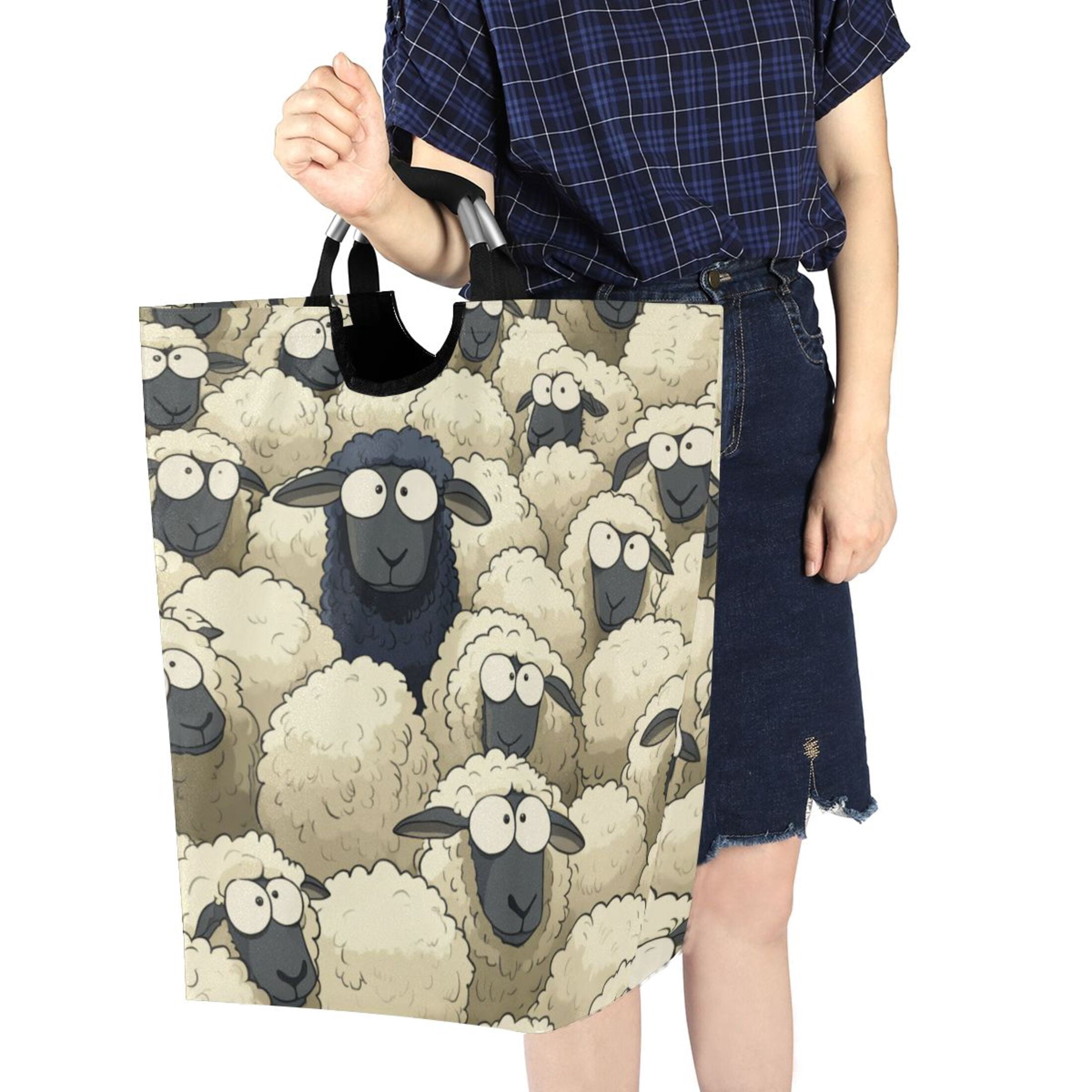 Black Sheep in A White Sheep Laundry Basket with Handles 50L Collapsible Laundry Hamper for Bathroom Bedroom Laundry Room