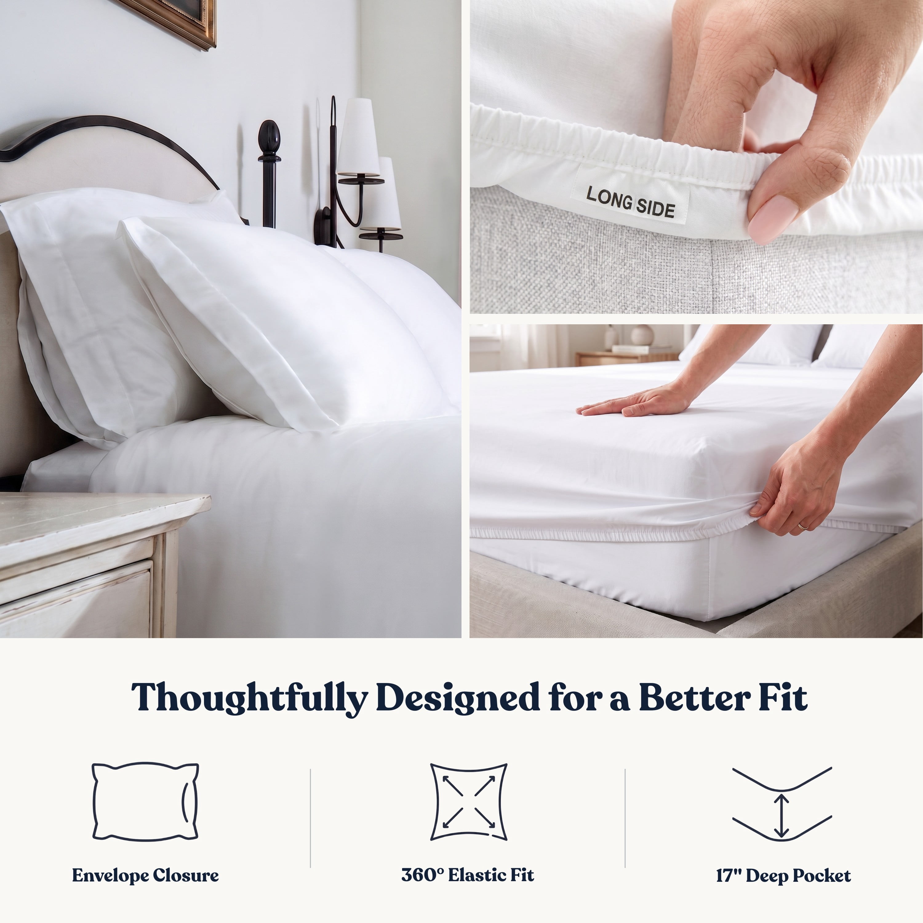 Delara Organic Cotton Percale Queen Fitted Sheet, 400 TC GOTS Certified, Soft Moisture-Wicking Breathable, White 60"x80" 17" Deep