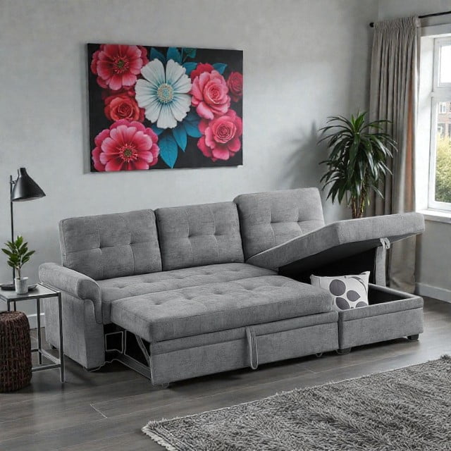 Cosmic Homes Canapé Sectionnel-Lit avec Méridienne de Rangement et Ports USB Gris, Divan-Lit pour Salon