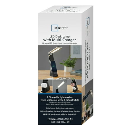 Mainstays 10.9' 5-in-1 LED Dimmable Wireless Charging Foldable Hinge Desk Lamp