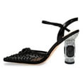 thumbnail image 2 of FSJ Women Sparkling Double Bow Sandals Pointed Closed Toe Ankle Strap Crystal Chunky Mid Heels Pumps Wedding Bridal Party Shoes Size 8 Black, 2 of 4