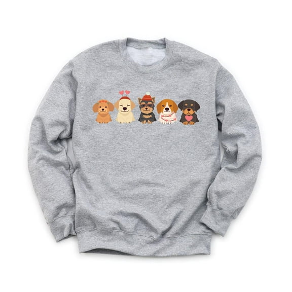 Cute Dogs Valentine's Day Unisex Gray Sweatshirt Funny Puppies Love Celebration Design Holiday Sweater