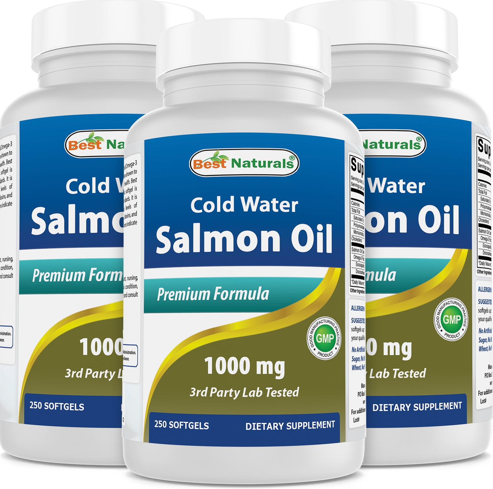 3 Pack Best Naturals Salmon Oil 1000 mg 250 Softgels - Walmart.com