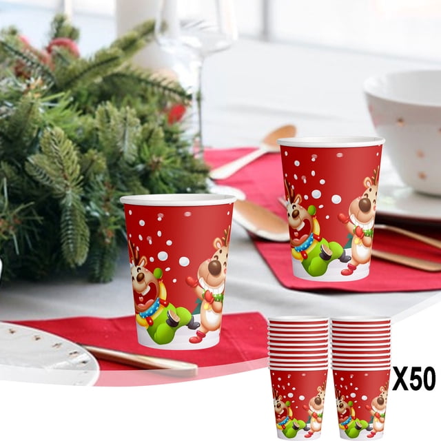 Christmas Festival Party Decoration Christmas Tableware Christmas Happy Paper Cup Tray Set 50PCs