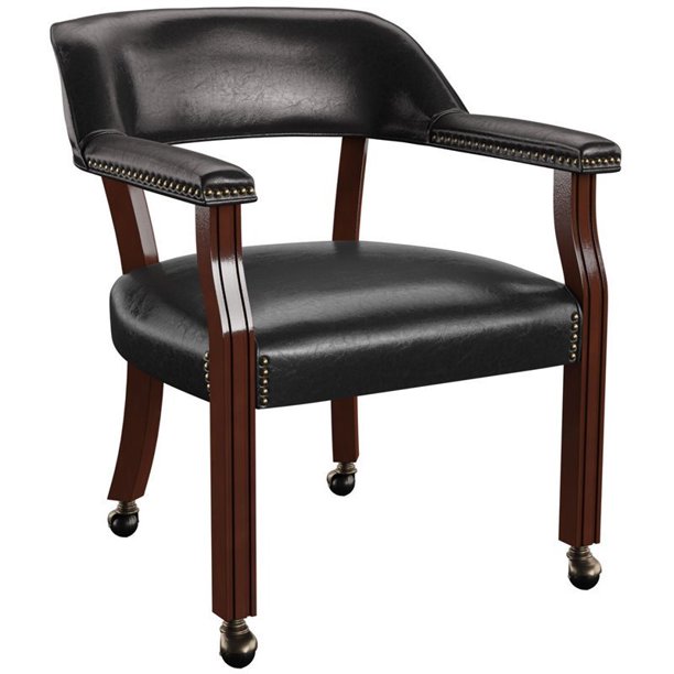 Bowery Hill Box Seat Black Vinyl Arm Chair with Casters - Walmart.com