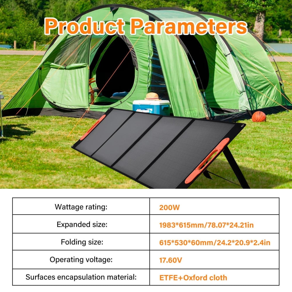 200W Foldable Solar Panel, 23.5% Efficient Monocrystalline Charger, IP65 Waterproof with Kickstands for RV Road Trips