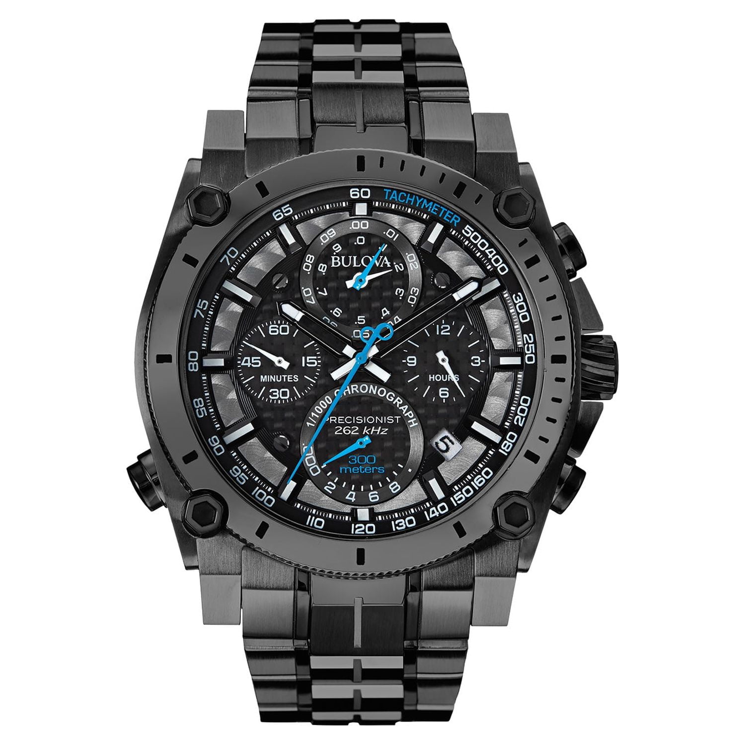 Bulova Men's Precisionist Stainless Steel Case and Bracelet Black Dial Two-Tone Watch