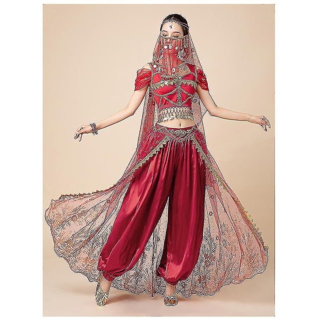 Princesa Jasmine para mujer, danza del vientre india, princesa árabe, disfraz de Carnaval de Halloween, conjunto L